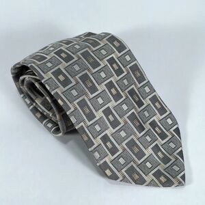 Vintage Platinum Designs Gray Geometric Silk Men's Necktie